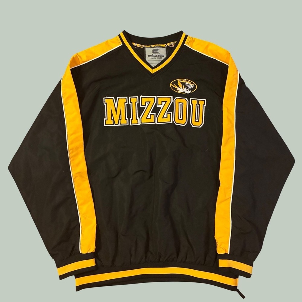 Colosseum Mizzou Tigers Windbreaker Pullover Black Gold V-Neck Large Spellout